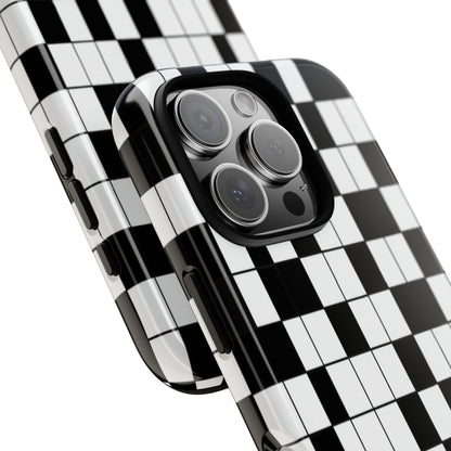 Crossword Grid Phone Case — Black & White Puzzle Pattern Tough Phone Cover