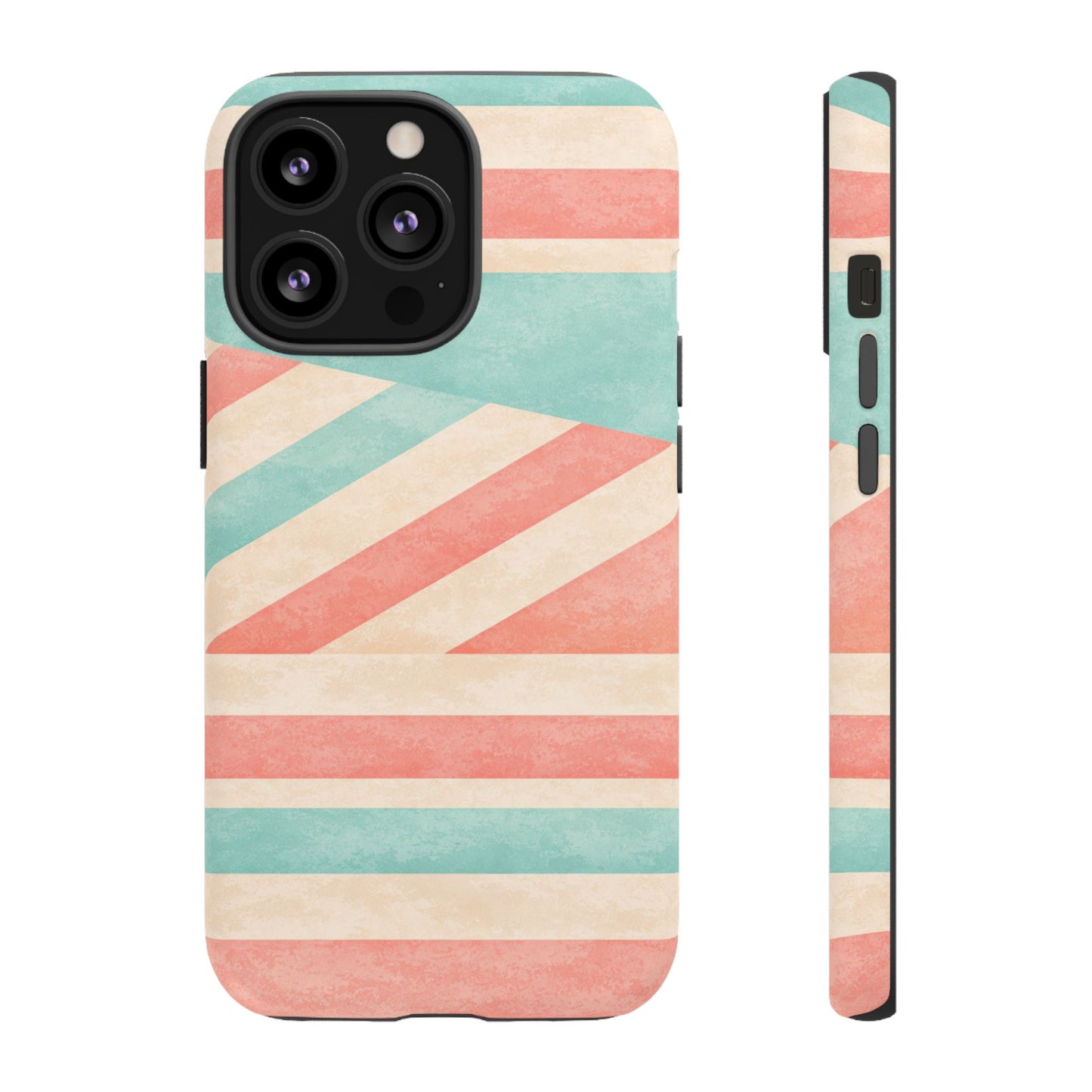 Pastel Stripes Tough Phone Case – Retro Coral & Teal Protective Cover
