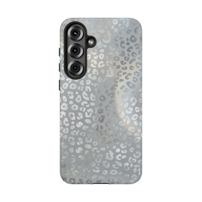 Grey Leopard Print Tough Phone Case — Durable Protective iPhone Cover