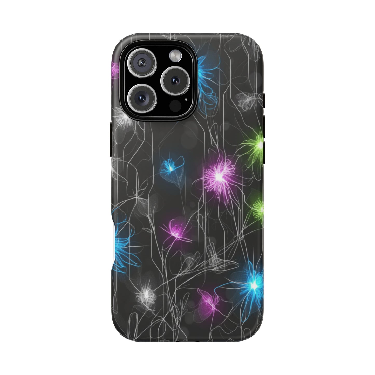 Neon Floral Tough Phone Case — Glow Flower Protective iPhone Cover