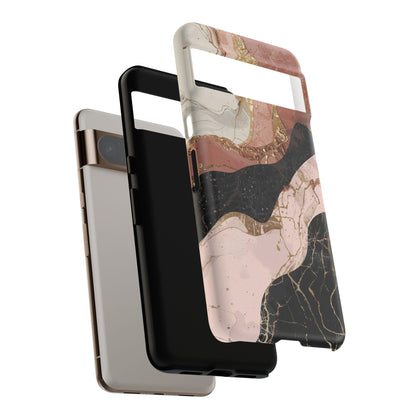 Marbled Rose Gold Phone Case — Abstract Pink & Black Protective Tough Case