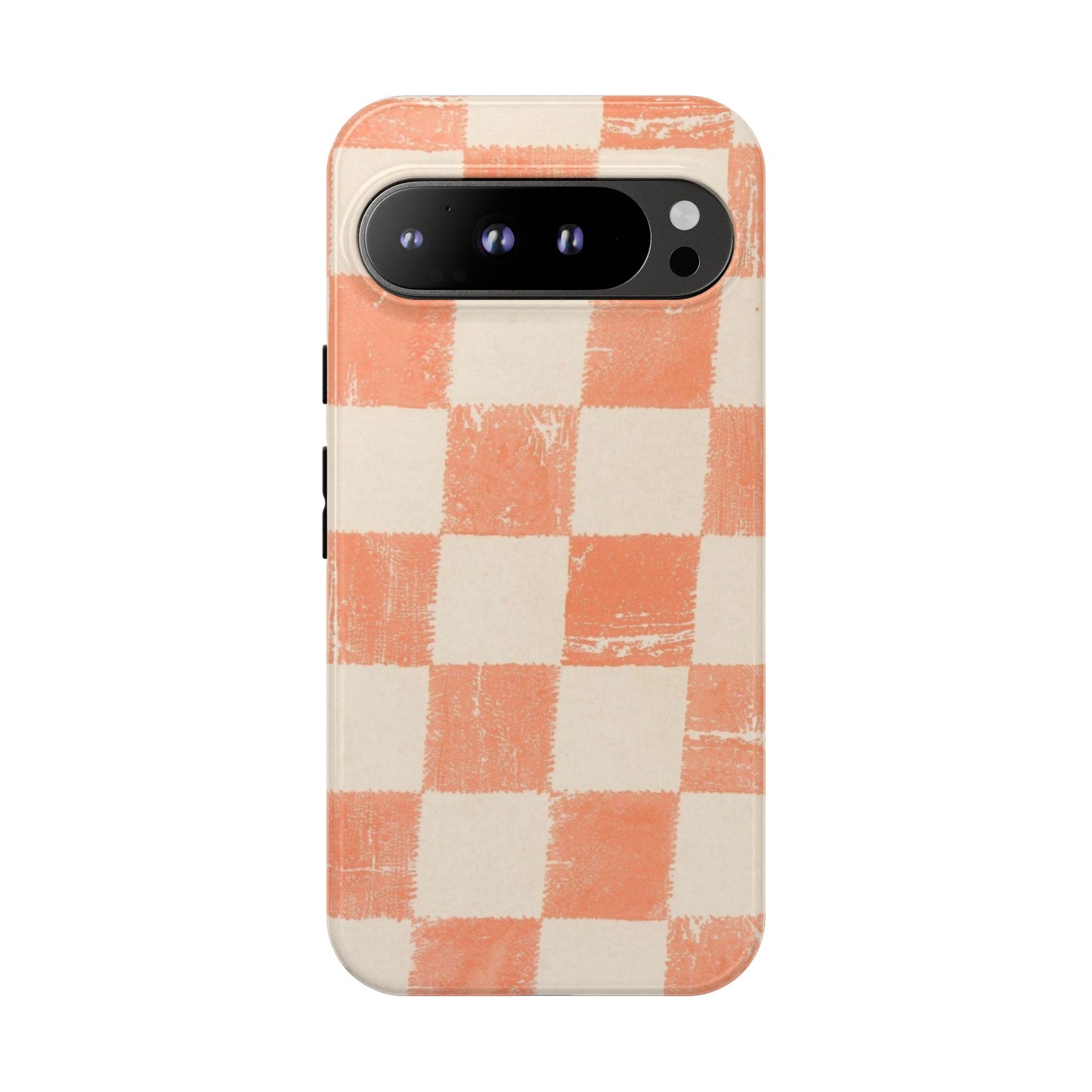 Peach Checkerboard Tough Phone Case — Retro Distressed Grid Design