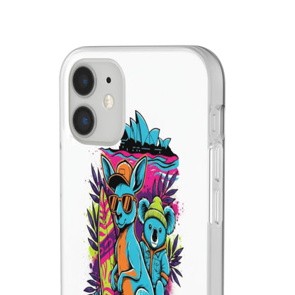Kangaroo & Koala Surf Phone Case — Neon Aussie Beach Vibes Flexible Case