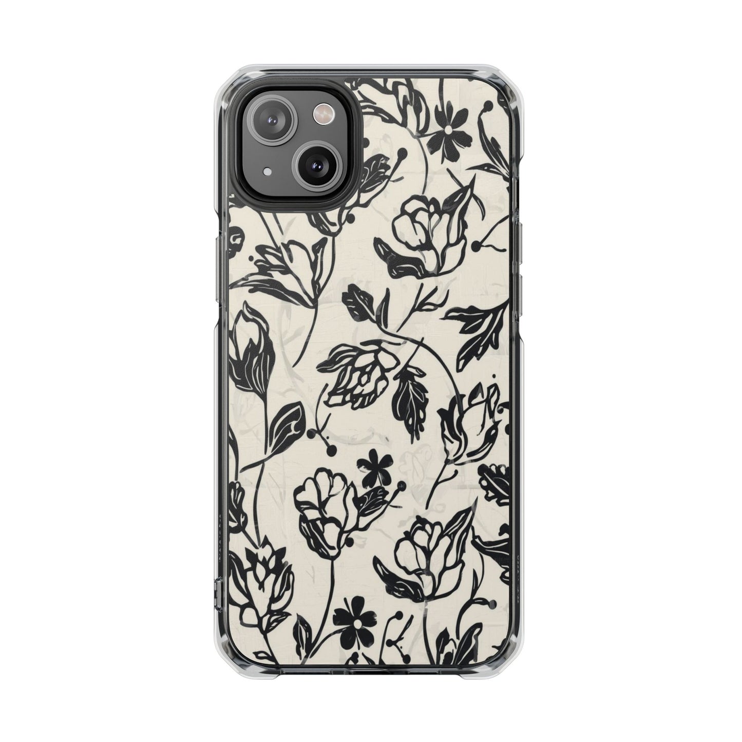 Floral Clear Magnetic Phone Case — Black Sketch Roses