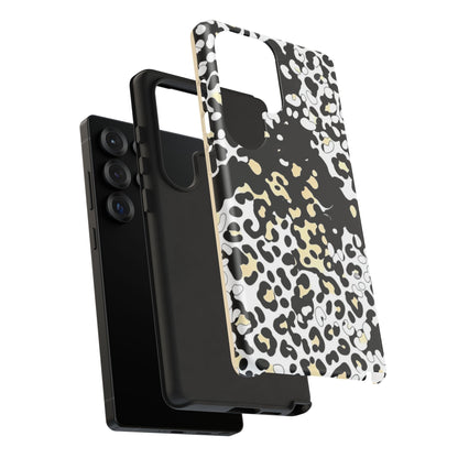 Leopard Splash Tough Phone Case — Black & Cream Animal Print Protective Cover