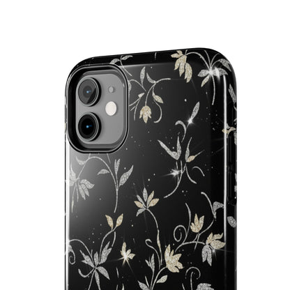 Floral Noir Tough Phone Case — Vintage Black Botanical Protective Cover