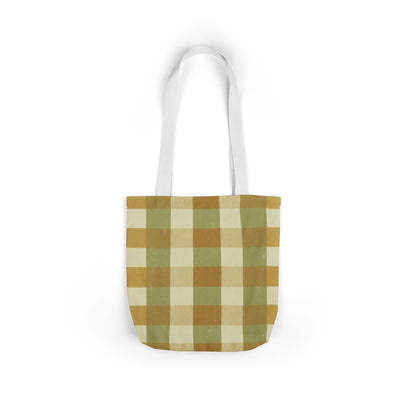 Autumn Plaid Canvas Tote Bag — Gold & Sage Plaid Market Tote