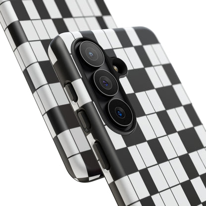 Crossword Grid Phone Case — Black & White Puzzle Pattern Tough Phone Cover