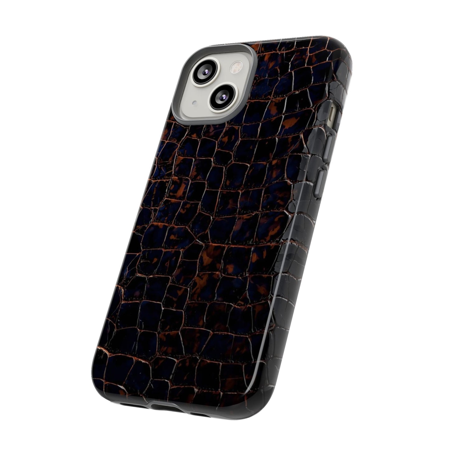 Croc-Embossed Tough Phone Case — Shockproof Black Alligator Texture