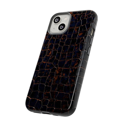 Croc-Embossed Tough Phone Case — Shockproof Black Alligator Texture