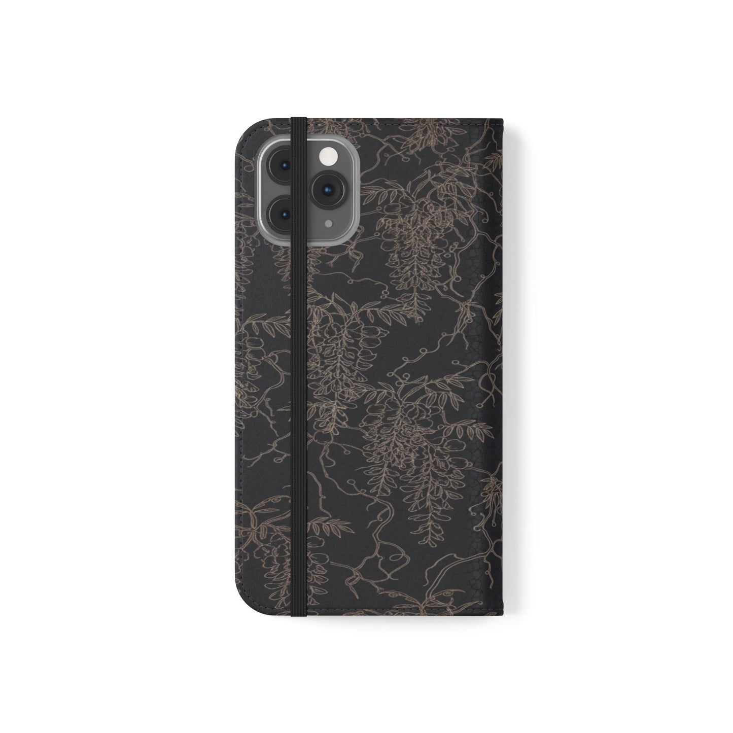 Botanical Noir Flip Phone Case — Dark Floral Wallet Cover with Card Slots