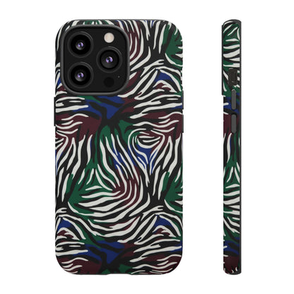 Zebra Camo Tough Phone Case – Green & Blue Animal Print Protective Cover