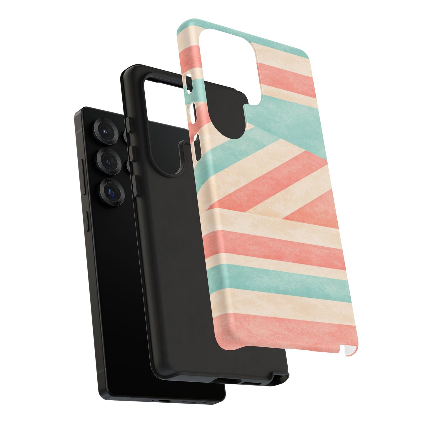Pastel Stripes Tough Phone Case – Retro Coral & Teal Protective Cover
