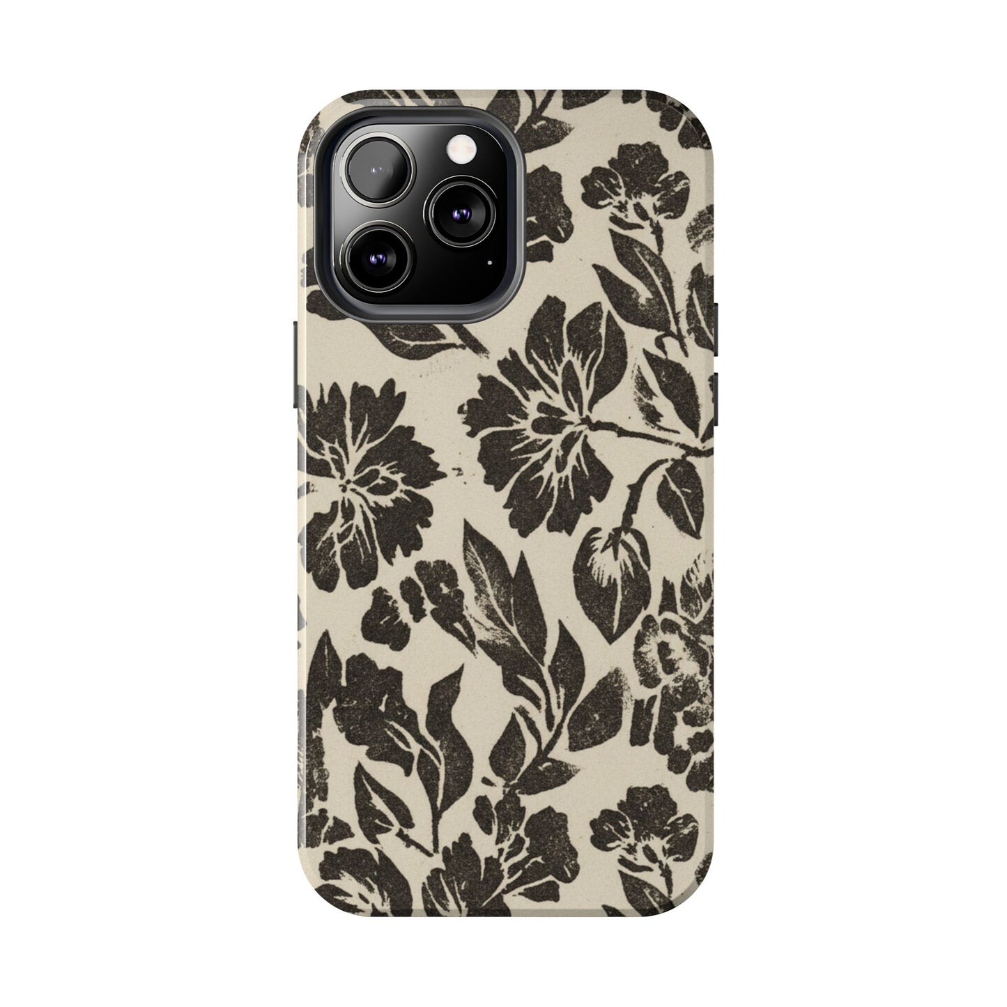 Floral Noir Tough Phone Case — Black Vintage Flower Protective Cover