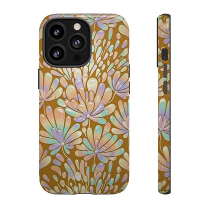Floral Burst Tough Phone Case – Gold Pastel Botanical Protection