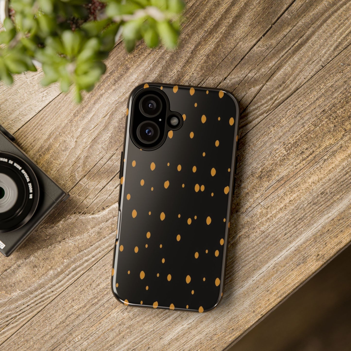 Black & Gold Dot Tough Phone Case — Protective Sparkle Pattern