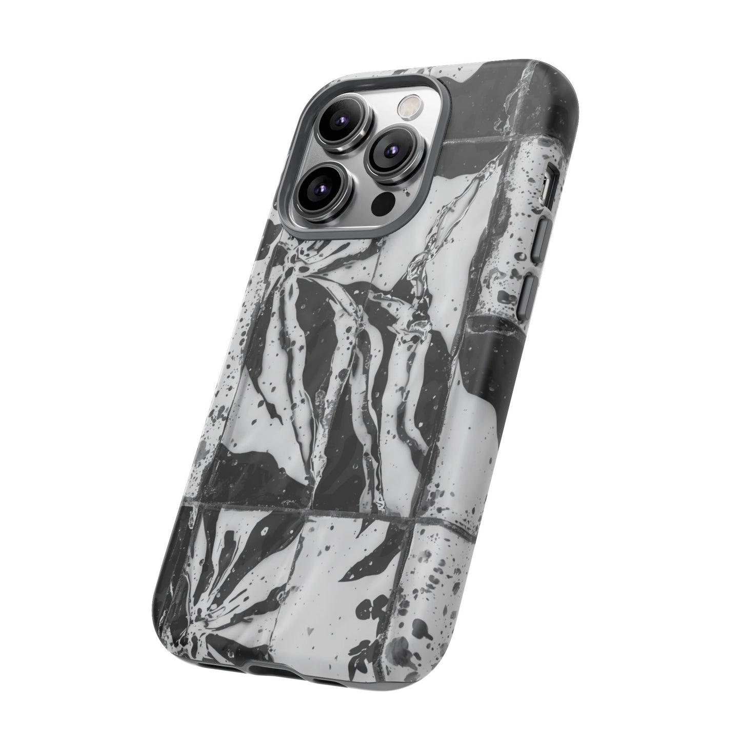 Monochrome Tile Floral Tough Phone Case