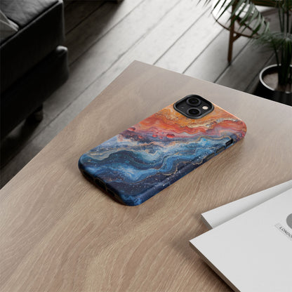 Marbled Galaxy Tough Phone Case — Abstract Blue & Coral Protective Cover