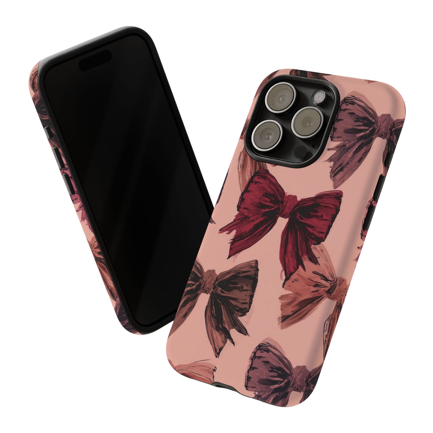 Bow Pattern Tough Phone Case — Pink Watercolor Bows Protective iPhone Cover