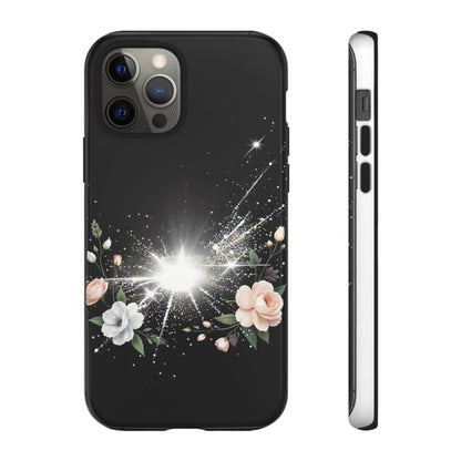 Floral Burst Phone Case — Protective Black Sparkle Design