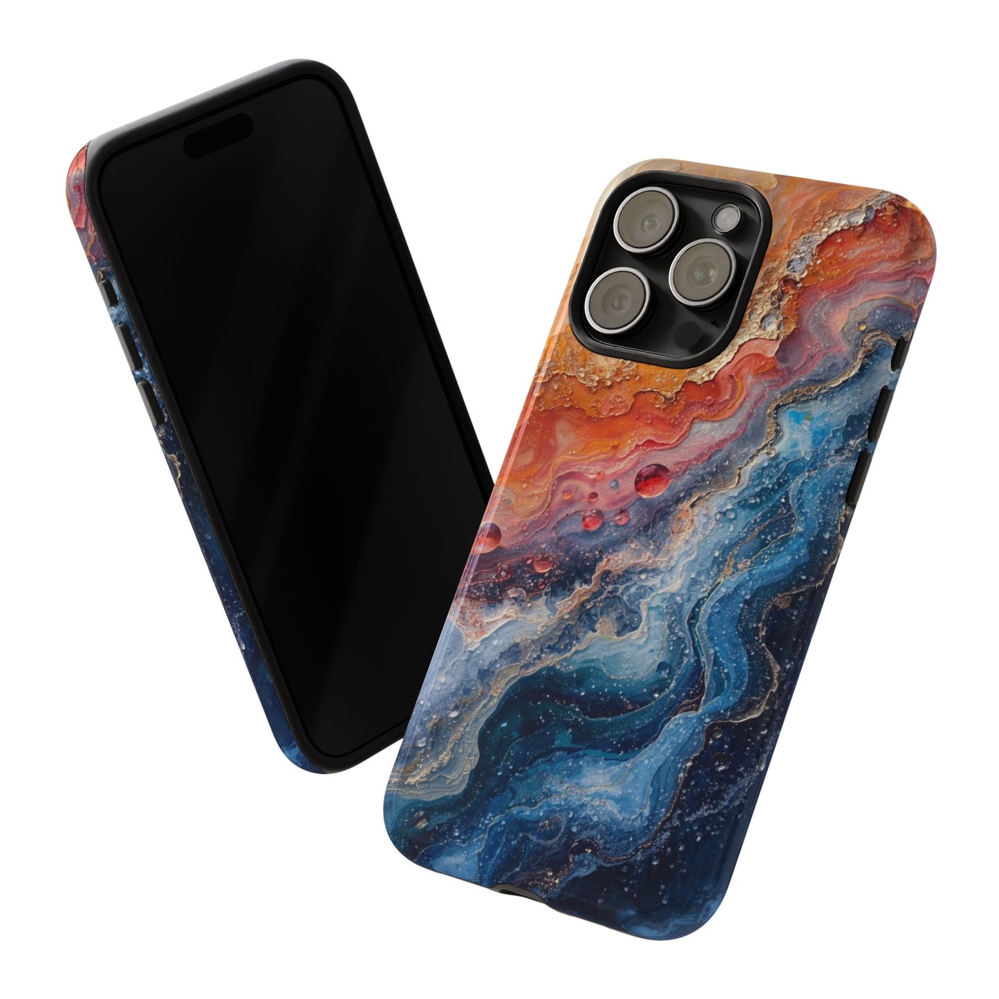 Marbled Galaxy Tough Phone Case — Abstract Blue & Coral Protective Cover