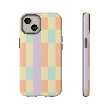 Pastel Checkered Phone Case — Retro Stripe Tough Case