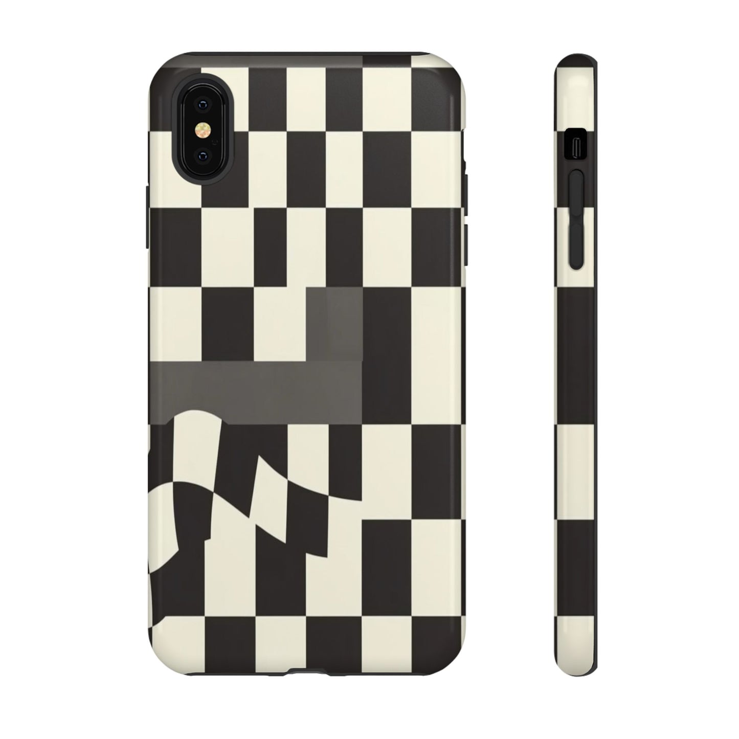 Checkerboard Wave Phone Case — Black & Cream Graphic Tough Case