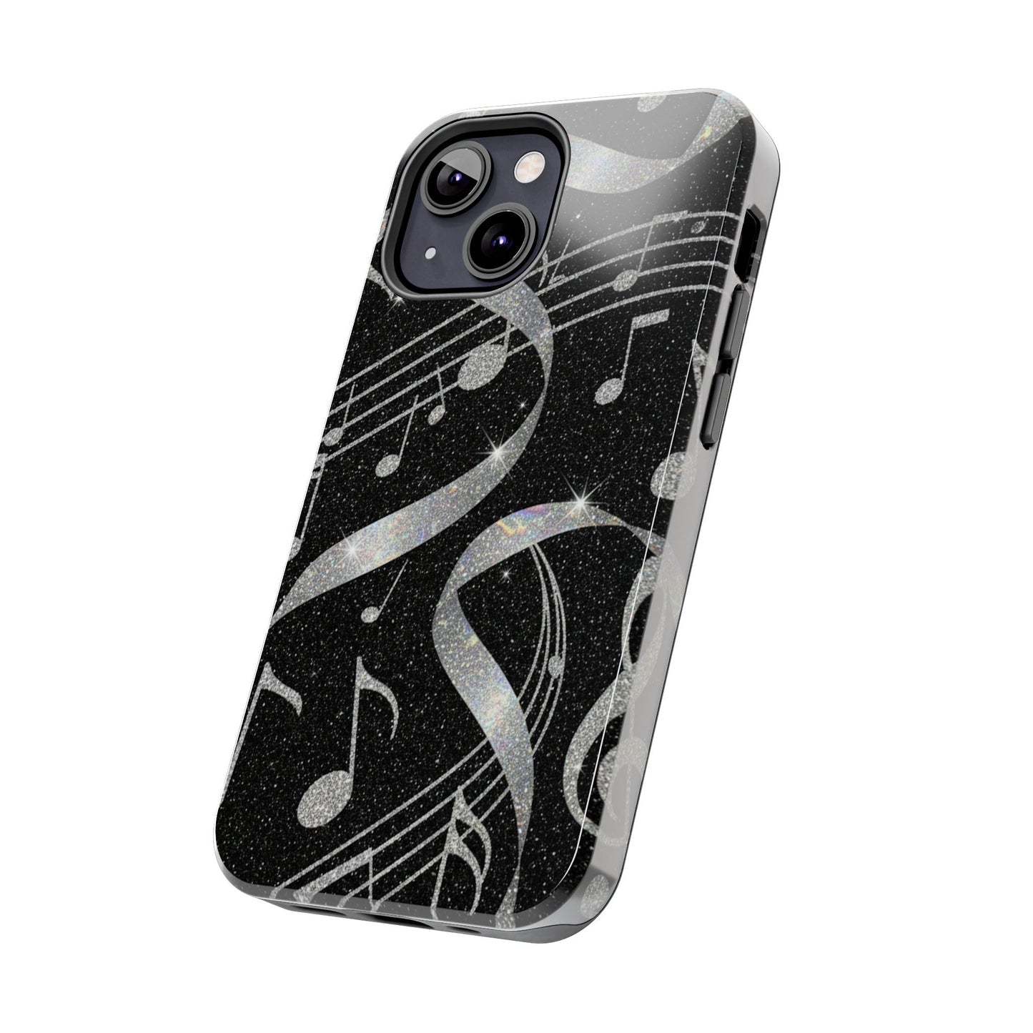 Musical Notes Tough Phone Case – Glitter Black Musician Phone Cover