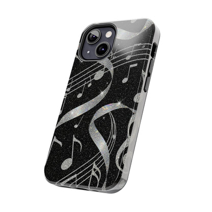 Musical Notes Tough Phone Case – Glitter Black Musician Phone Cover