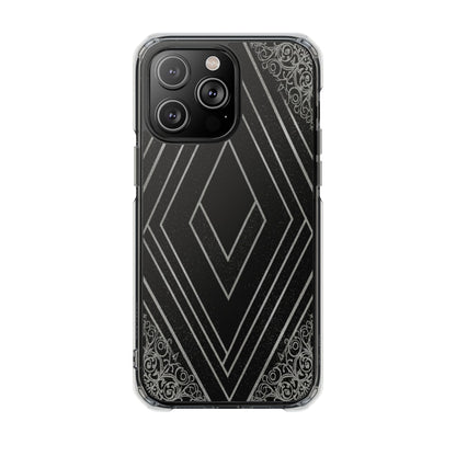 Clear Magnetic Phone Case — Geometric Diamond Pattern with Filigree Corners