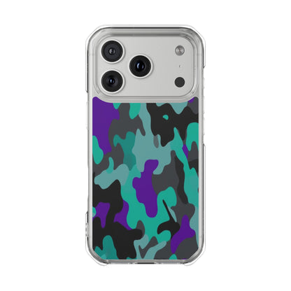 Camouflage Clear Magnetic Impact Phone Case — Teal & Purple Camo