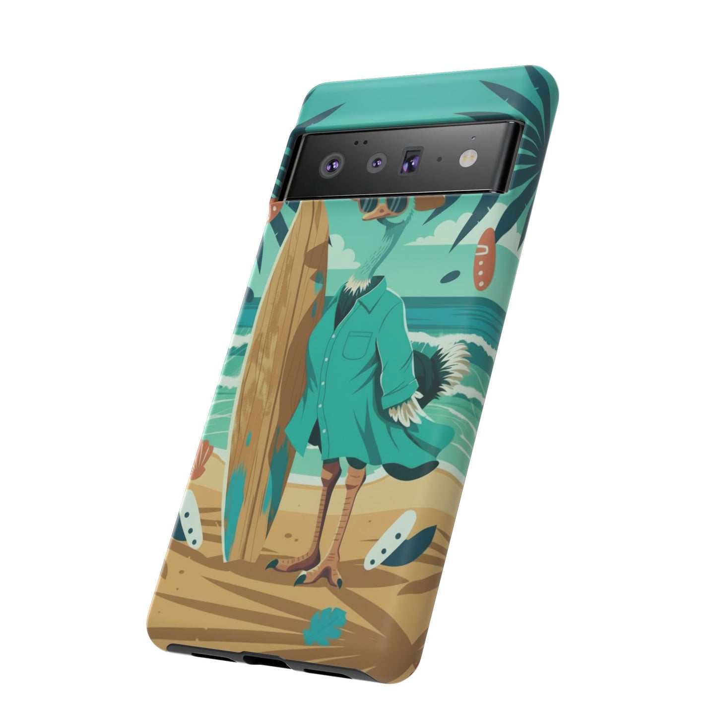 Phone Case — Retro Dressed Seagull Surfing Beach Illustration