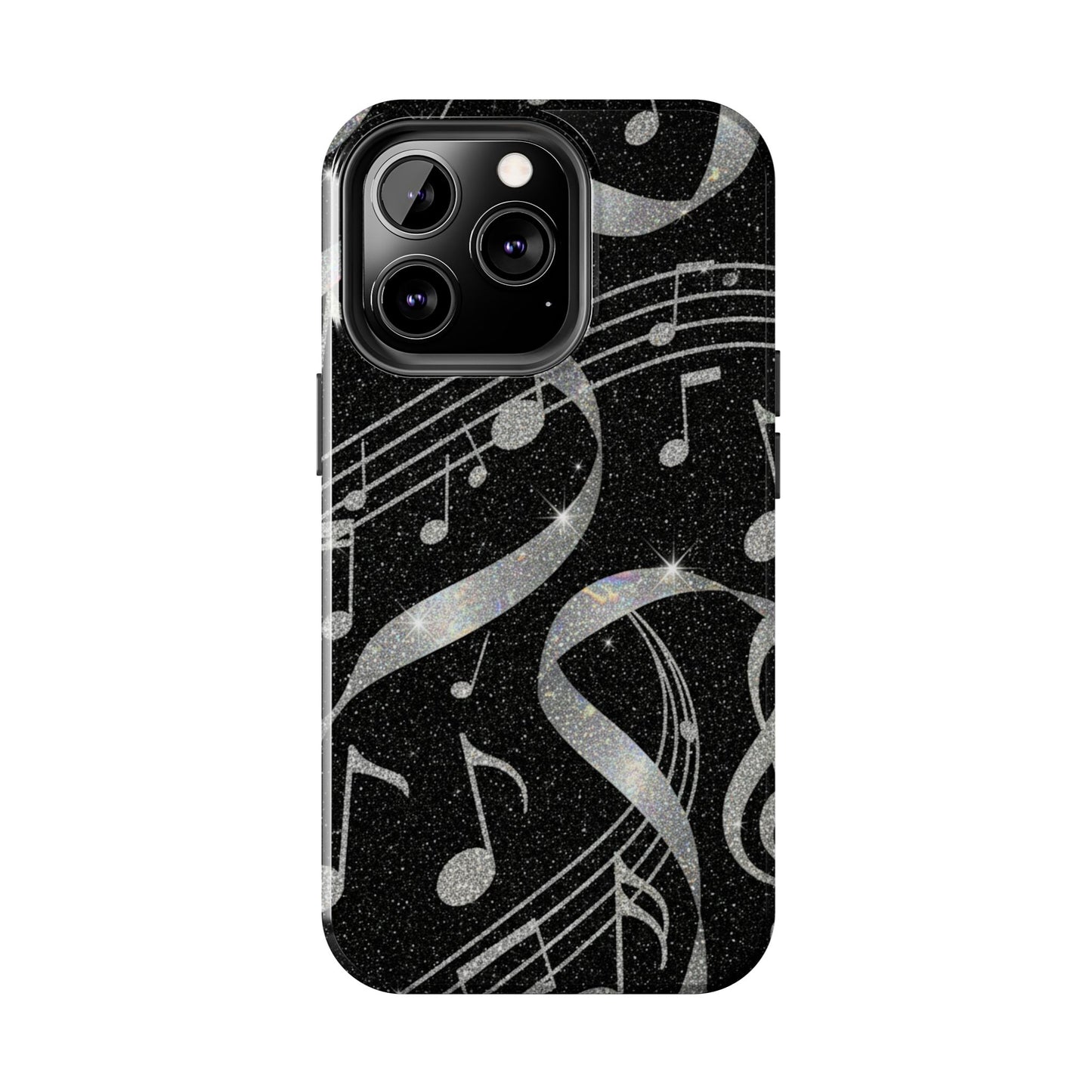 Musical Notes Tough Phone Case – Glitter Black Musician Phone Cover