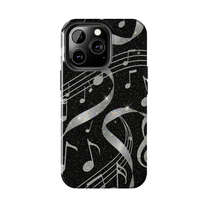 Musical Notes Tough Phone Case – Glitter Black Musician Phone Cover