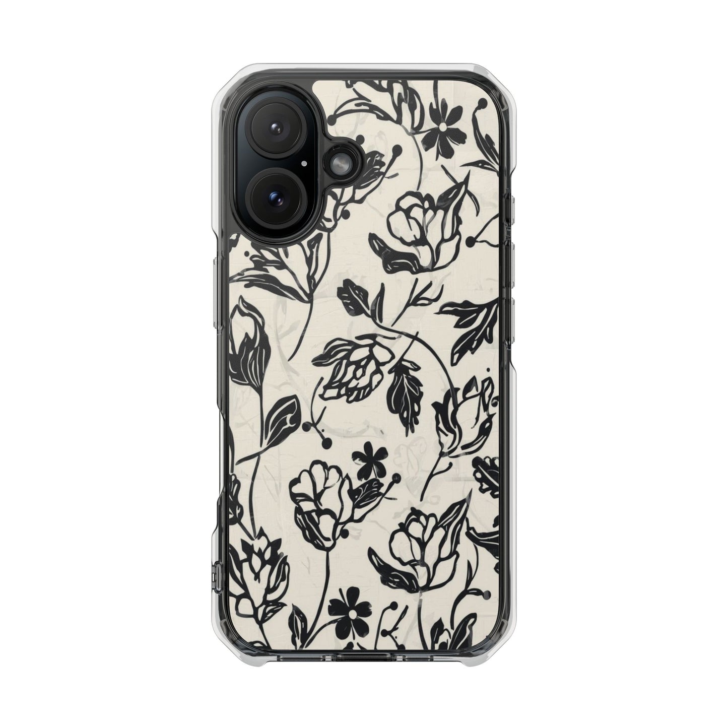 Floral Clear Magnetic Phone Case — Black Sketch Roses