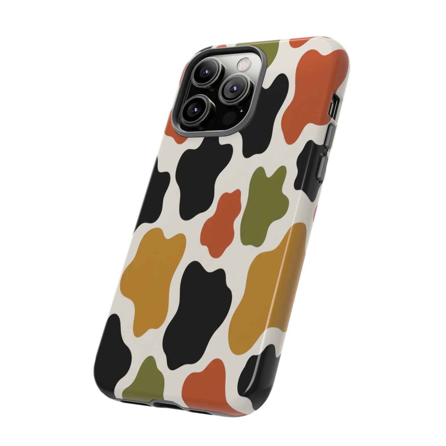 Camouflage Pattern Tough Phone Case – Retro Olive, Rust & Mustard Protective Cover