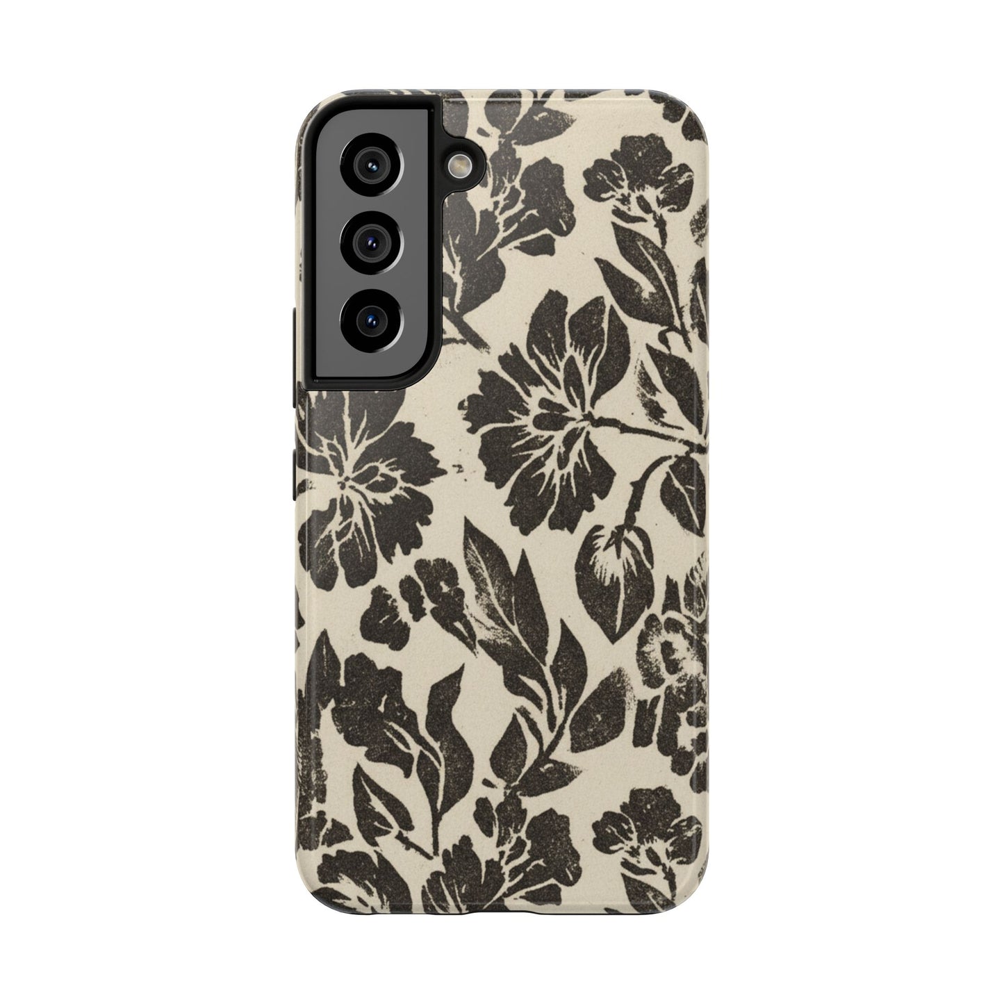 Floral Noir Tough Phone Case — Black Vintage Flower Protective Cover
