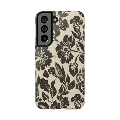 Floral Noir Tough Phone Case — Black Vintage Flower Protective Cover