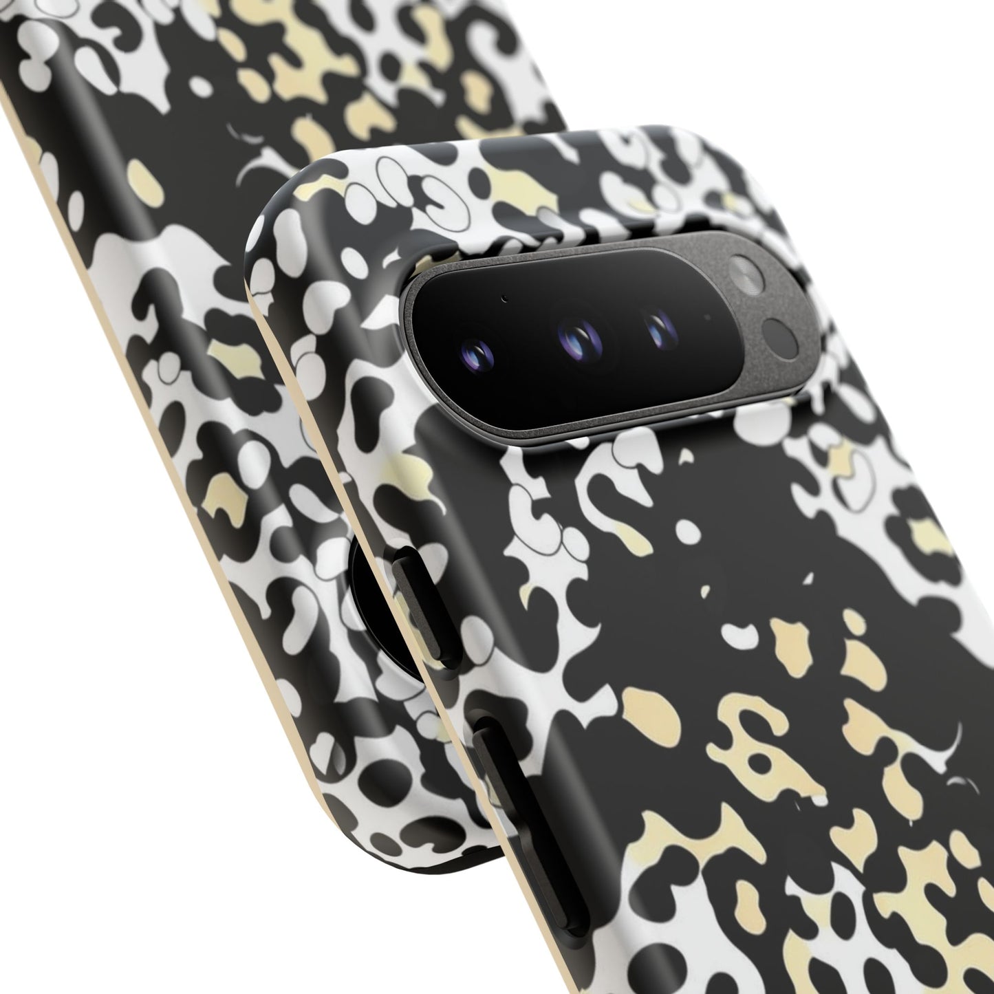 Leopard Splash Tough Phone Case — Black & Cream Animal Print Protective Cover