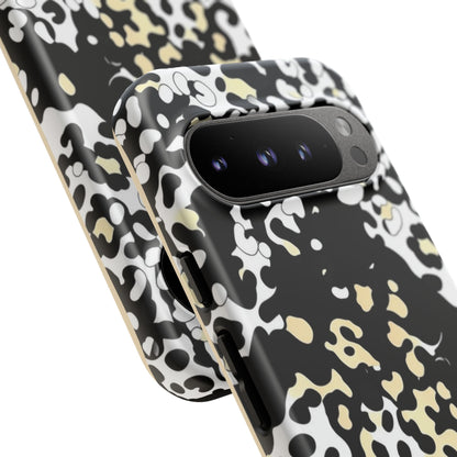 Leopard Splash Tough Phone Case — Black & Cream Animal Print Protective Cover