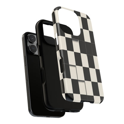 Checkerboard Tough Phone Case — Classic Black & Cream Grid Protective Cover