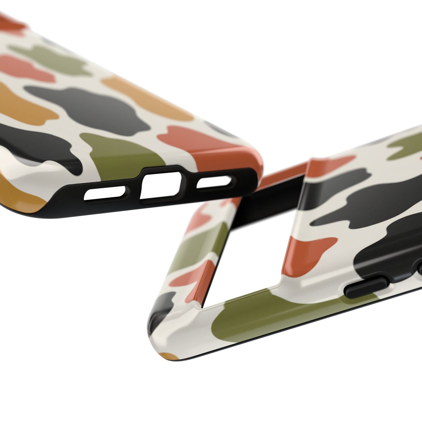 Camouflage Pattern Tough Phone Case – Retro Olive, Rust & Mustard Protective Cover