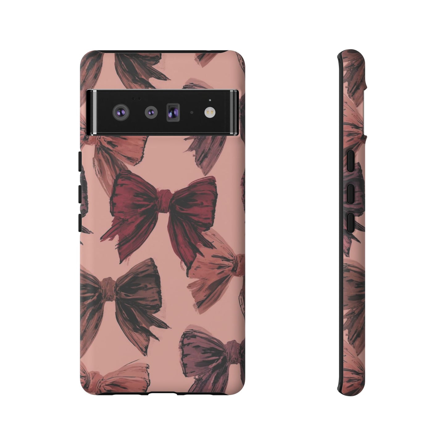 Bow Pattern Tough Phone Case — Pink Watercolor Bows Protective iPhone Cover