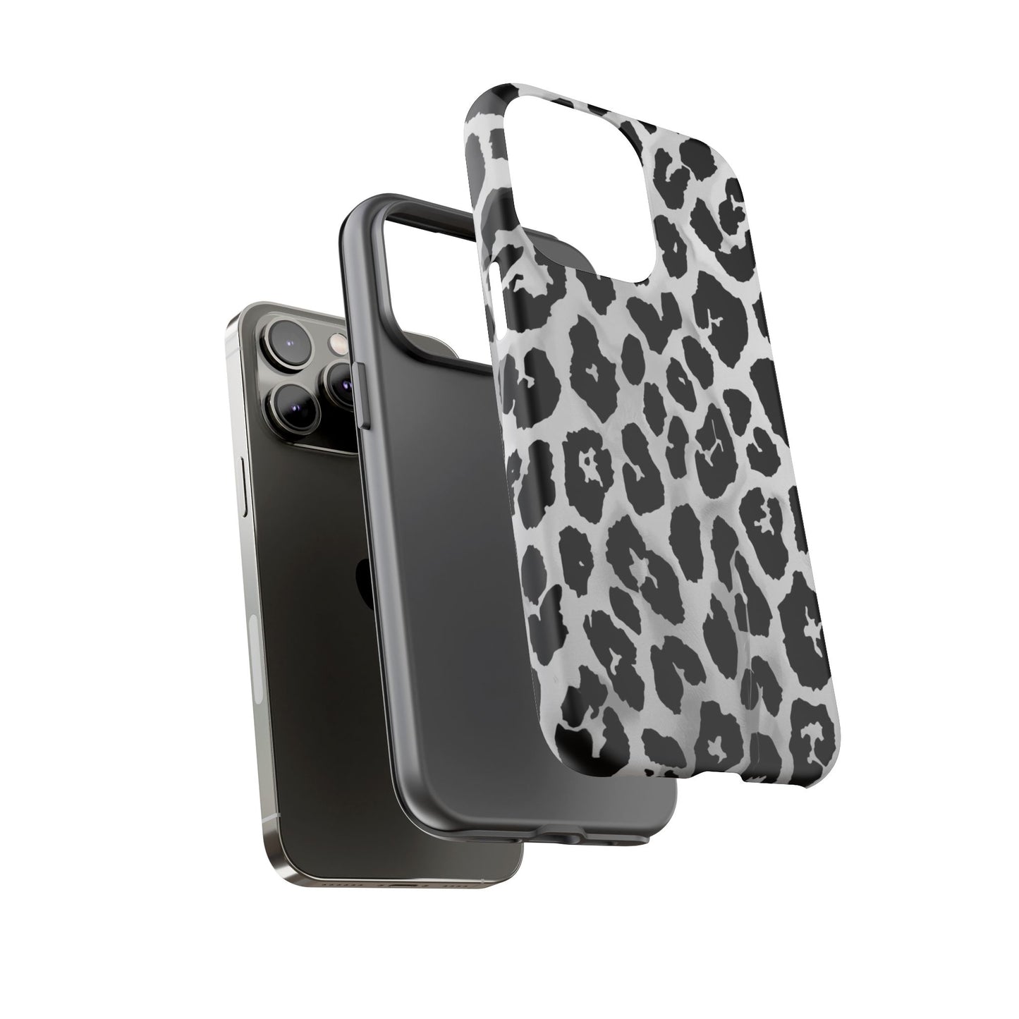 Leopard Print Tough Phone Case – Black & White Animal Pattern Protective Cover
