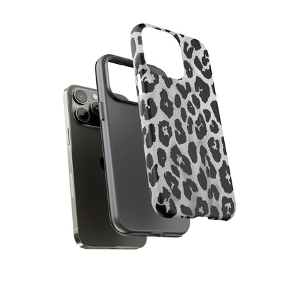 Leopard Print Tough Phone Case – Black & White Animal Pattern Protective Cover