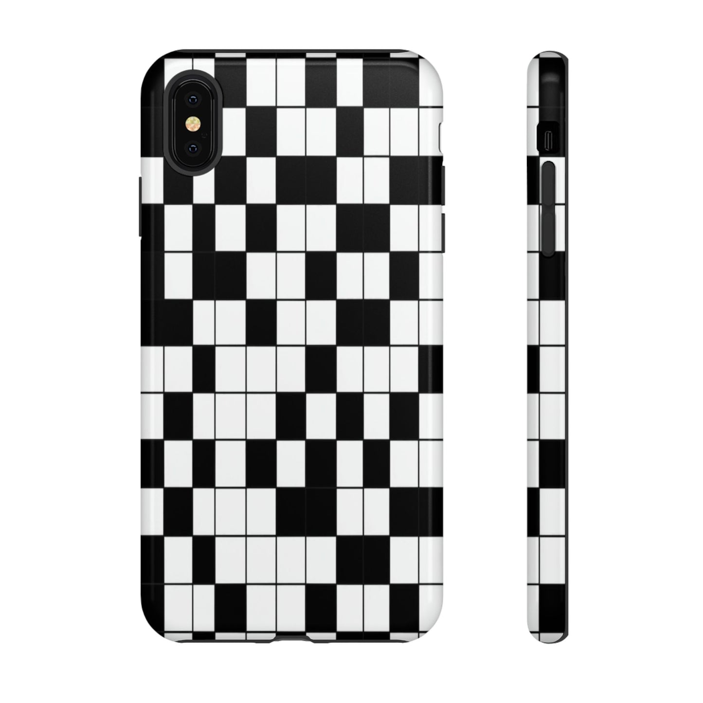 Crossword Grid Phone Case — Black & White Puzzle Pattern Tough Phone Cover