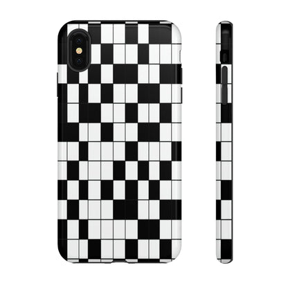 Crossword Grid Phone Case — Black & White Puzzle Pattern Tough Phone Cover