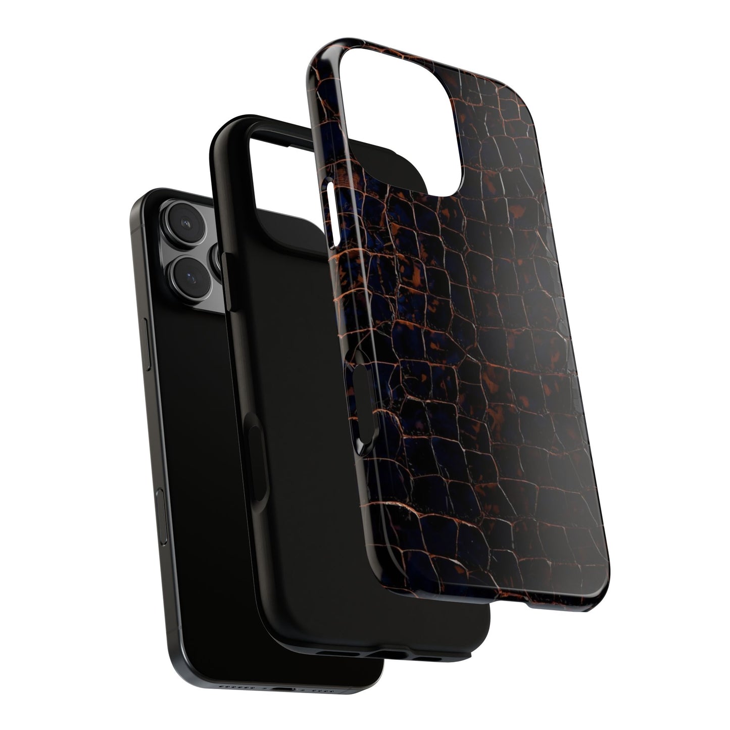 Croc-Embossed Tough Phone Case — Shockproof Black Alligator Texture