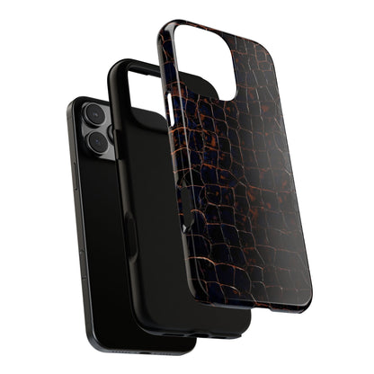 Croc-Embossed Tough Phone Case — Shockproof Black Alligator Texture