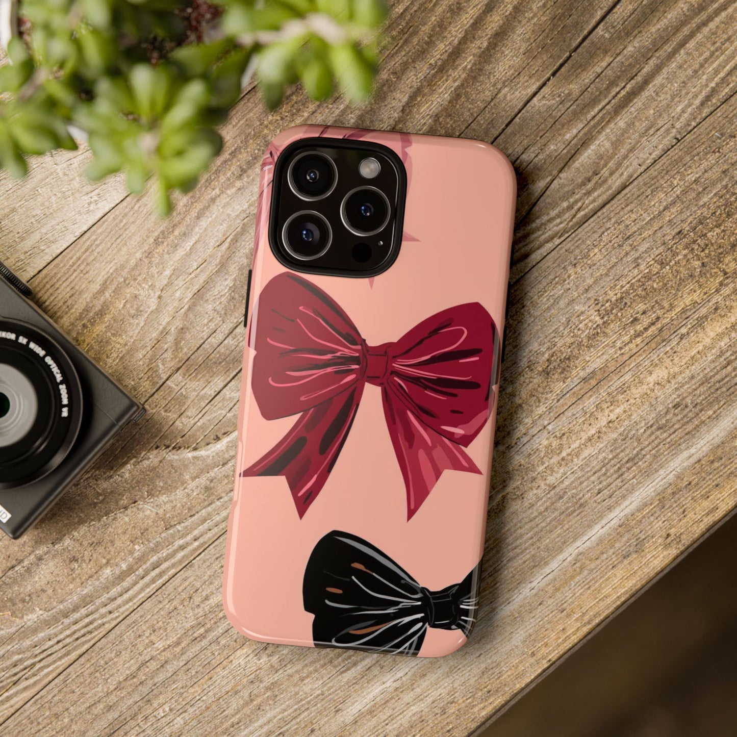 Bow Pattern Tough Phone Case — Pink, Red & Black Decorative Bows